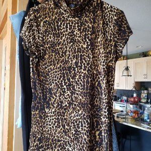 animal print mock turtleneck short sleeve shirt